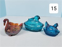 Lot of (3) Art Glass Birds