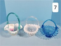 Lot of 3- Fenton Art Glass Hobnail Baskets