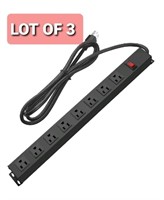 Lot of 3, HHSOET 8 Outlet Mountable Power Strip, W