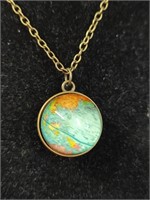 3D World Map Pendant Necklace On Brass Colored