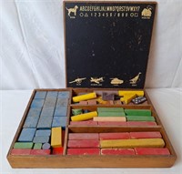 Vintage Wooden Building Blocks & Chalkboard