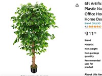 6ft Artificial Ficus Silk Tree (72in) with Plastic
