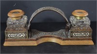 Brass inlay antique inkwell