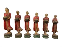 Six Vintage Burmese Buddha & Monk Carved Set