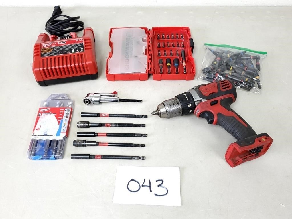 Milwaukee 18V 1/2" Drill, Charger and Drill Bits