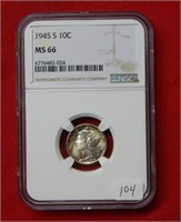 1945 S Mercury Silver Dime NGC MS66