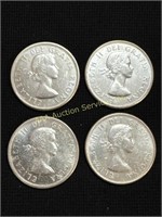 (4) 1964 Canada silver 50 cents coins