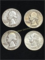 (4) Washington Silver Quarters 1946-S, 1946-D,