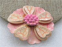 Vintage Enameled Hot Pink Crackled Blossom Brooch,