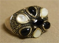 Moonstone and Onyx Sterling Silver Ring.
