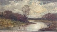 Antique Oil on Canvas Landscape River ArtistSigned