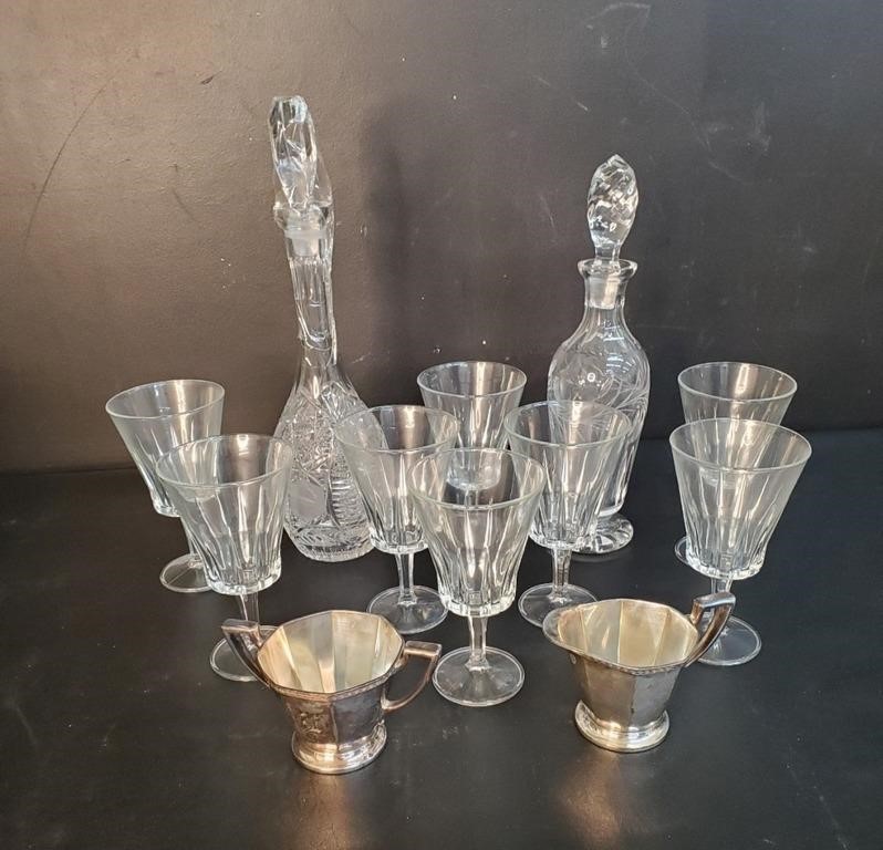 Stemmed Glasses, Decaners. Sugar Bowl & Creamer