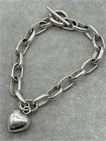 Sterling Silver Large Link Bracelet w/ Heart Charm
