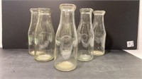6 clear glass Vintage Milk Bottles