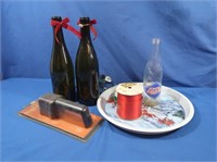 Christmas Items incl Cookie Tray, Wine Bottles