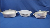 3 Corningware Baking Dishes w/2 Lid-2qt, 1qt &