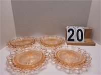 8 Pink Hocking Open Lace Edge Saucers
