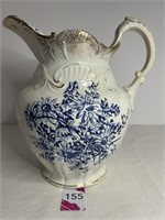 Antique Ceramic Blue Floral  Large Pitcher