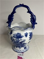 Blue & White Large Ceramic Basket 7" Dia x 12"H