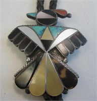 Zuni SS Multi Stone Inlay Thunderbird Bolo -Tested