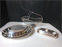 Silverplate butter dish, covered serving dish and