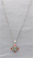 20" STERLING SILVER NECKLACE WITH CORAL AND