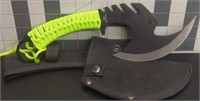 Green handled stainless steel axe knife with case