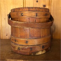 Antique 3 Band Primitive Wood Firkin Sugar Bucket