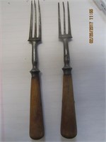 Pr. of Antique 3 Prong Forks w/Wood Handles