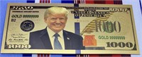 Donald Trump 1000 Dollar 24k Gold Foil Bill
