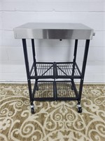 Folding rolling kitchen cart stainless top