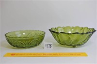 2 Vintage Green Glass Serving Bowls