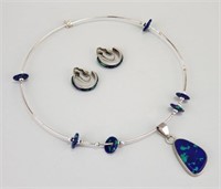 Sterling Silver & Arctic Opal Mexican Choker Set.