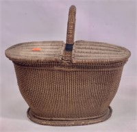 Splint picnic basket, double lid, 7" x 12" x 7"