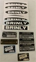 15+ Brinly & John Deere Decals & Tags