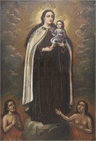 SPANISH COLONIAL PAINTING MADONNA OF POOR SOULS
