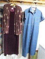 2 LADIES DRESSES - DENIM AND VELOUR