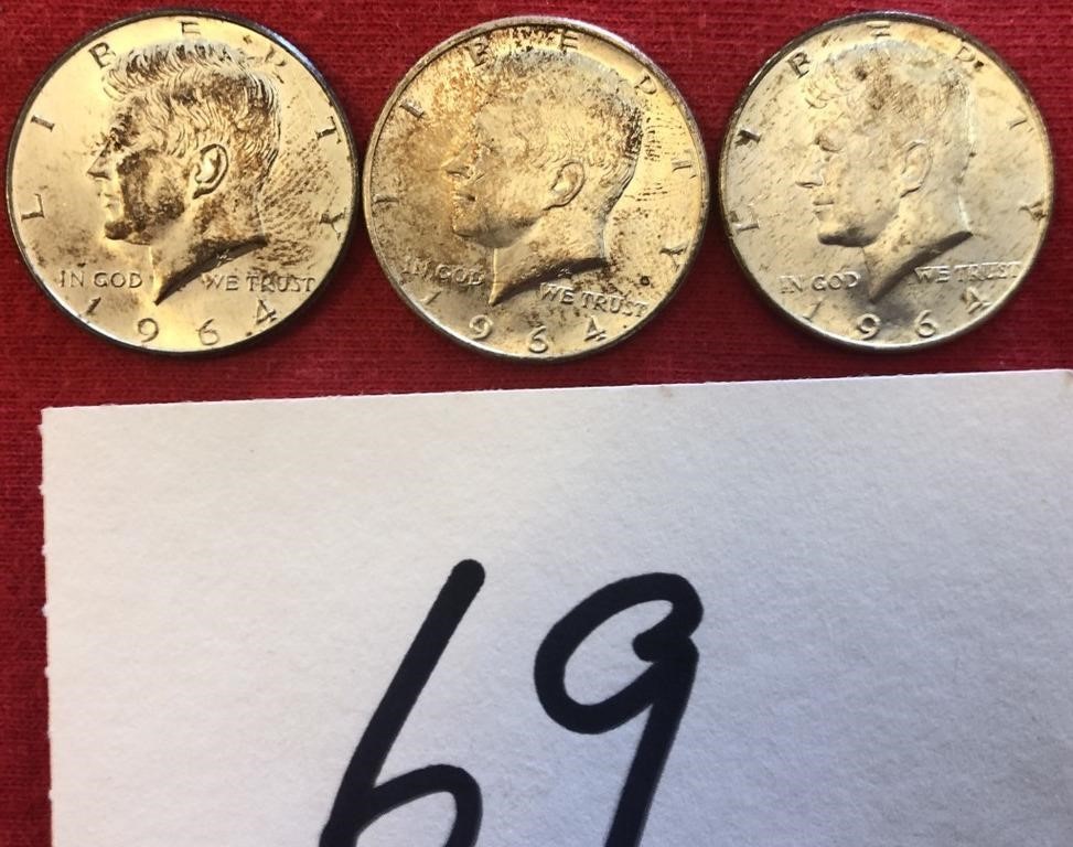 Three 1964 half dollars