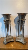 2 silver plate flower vases