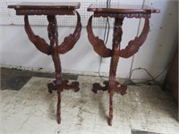 NICE HIGHLY CARVED MAHOGANY PLANT STANDS WITH