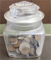 Glass jar with misc coins
