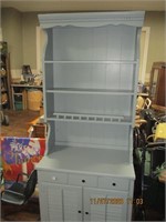 Vtg. 2 Pc. Painted Country Cabinet Hutch