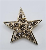 Gold Tone Brown Rhinestone Pave Star Brooch