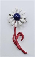 Vintage Red White & Blue Enamel Flower Pin