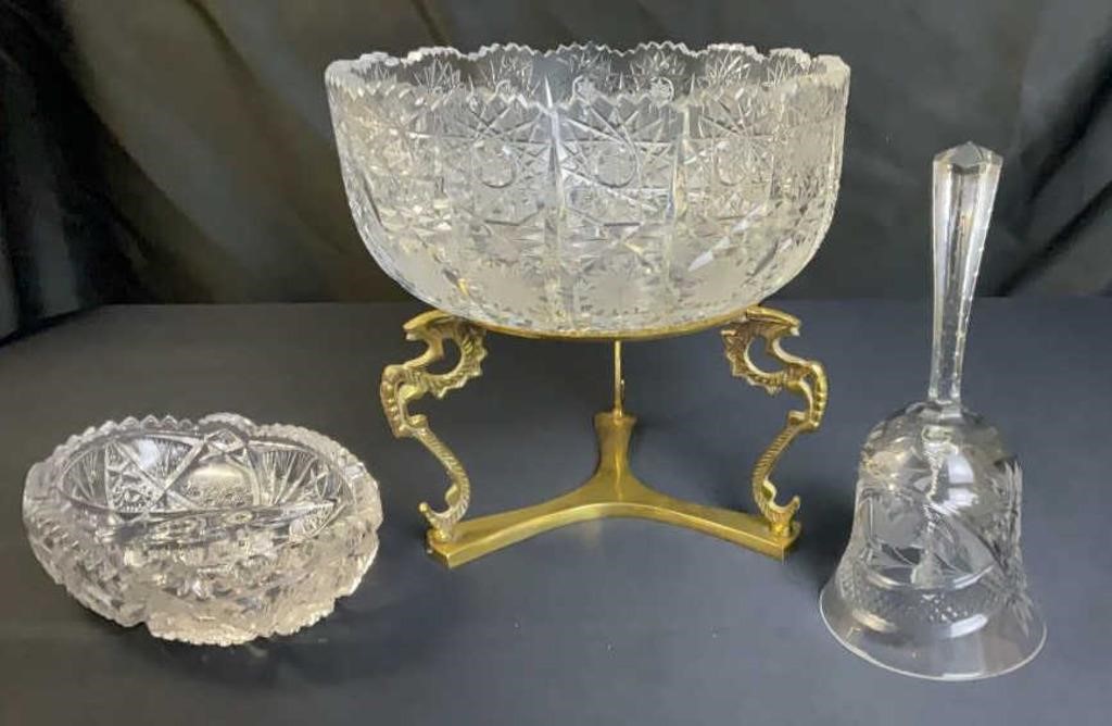 Beautiful Cut Crystal Bowls and Bell