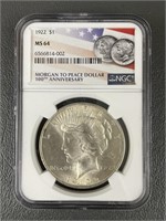 MS64 1922 Silver Peace Dollar (90% Silver)