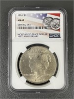 MS62 1924 Silver Peace Dollar (90% Silver)