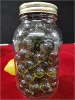 Quart of Green Glass Marbles