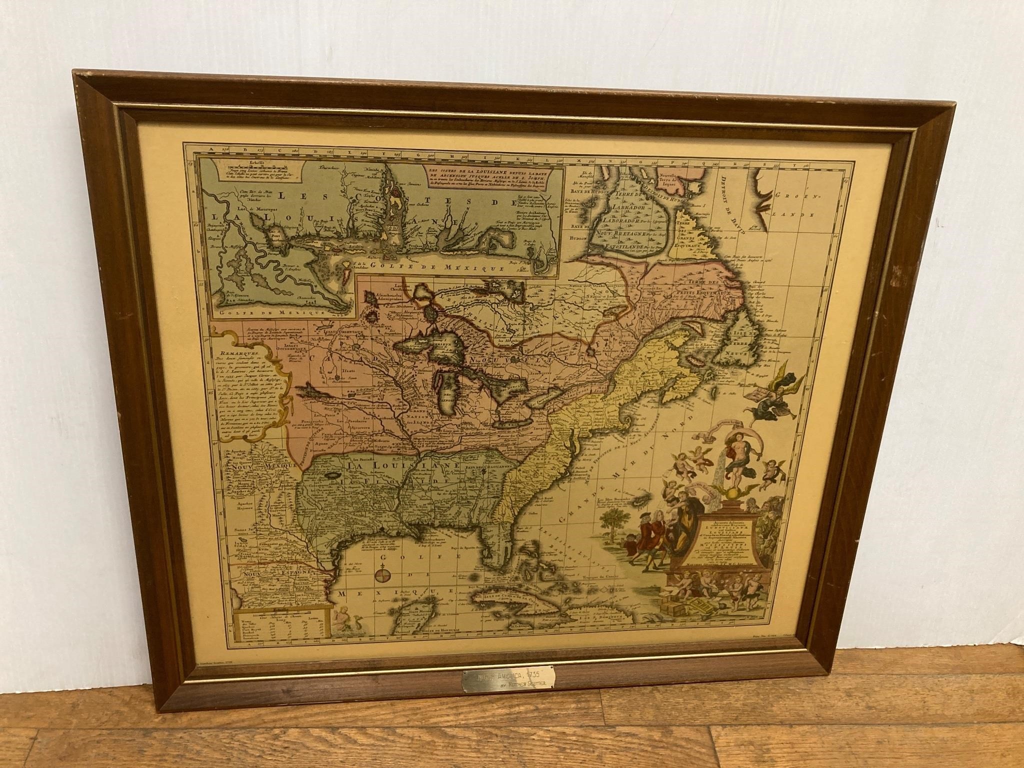 North America map at 1735. 26.25” x 22.25” framed