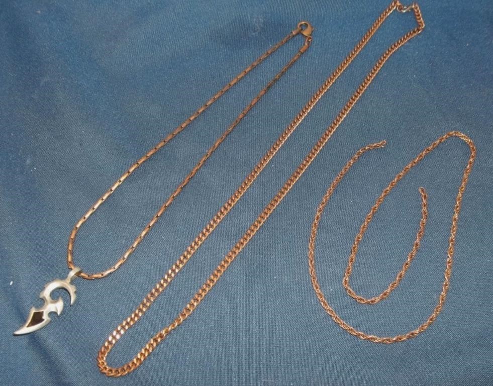 3 Copper Chain Necklaces & Pendant